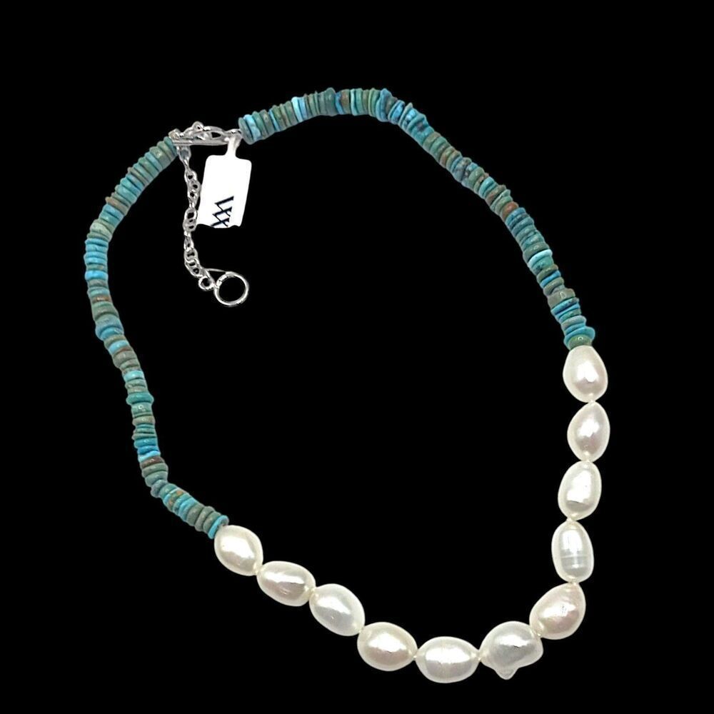 Turquoise Baroque‎ Pearl Necklace Sterling Silver Toggle WW Kingman Western